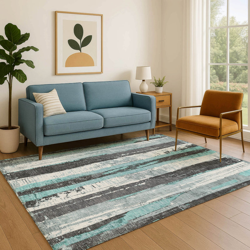 Tapis à rayures Premium lavable à la machine AMF1872, Rectangle 9 pi x 12 pi