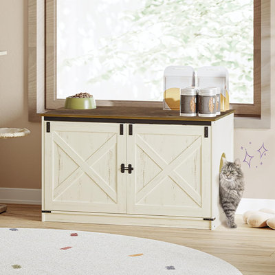 SEGAWE Cat Litter Box Enclosure With Barn Door - Hidden Litter Box Furniture For Home