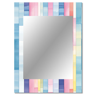 Chandabai Watercolor Dreams Pink  Striped Pattern - striped  Large Mirror, Striped, Abstract Unique Wall Mirror Decor, Printed Metal Art