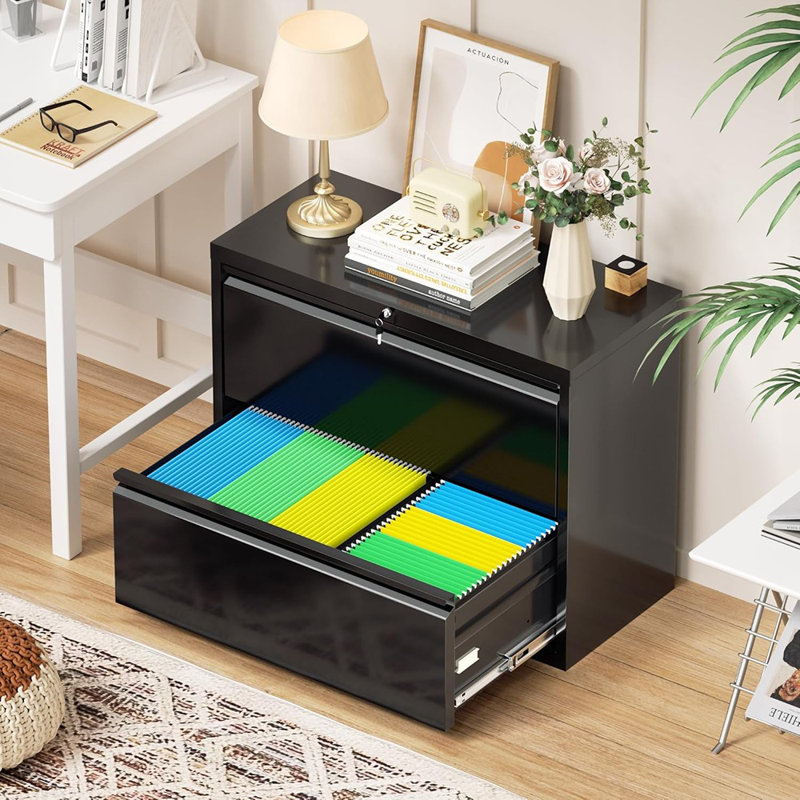 Lateral File Cabinet 2 Drawer Metal File Cabinet With L...