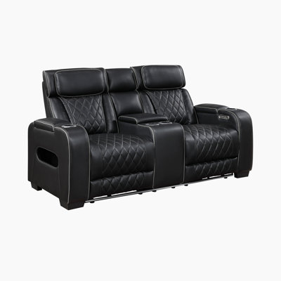 Dahmen 73.5" Modern & Contemporary Faux Leather Power Reclining Loveseat with Power Adjustable Headrests, USB Charging & Ambient LED Lighting