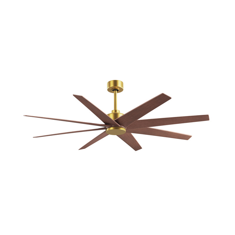 Ariella - Eight Blade Ceiling Fan - Brushed Brass Finish - Matte Black Blades, Walnut Tone, Brushed Brass