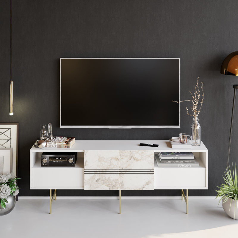 Gianara TV Stand for TVs up to 78", Ephesus White/Gold