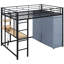 Lit mezzanine double en métal avec bureau, tablettes, prise électrique, lampe à DEL et garde-robe en noir. Économisez de l'espace dans votre maison. Construire. L 77,4 po x l 56,5 po x H 66,5 po. Matelas non inclus. Tablettes noires à assembler,-1992120418-1992120419