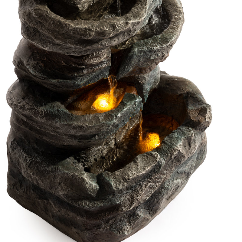 6-Tier Cascading Stone Waterfall with LED Glow for Patio & Garden Decor