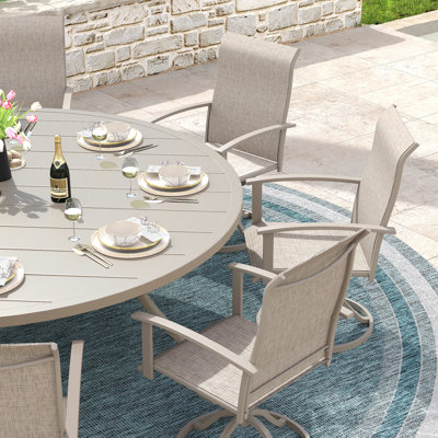8-Person Round Patio Dining Set with 60" Round Dining Table and 8 Swivel PVC-coated polyester Chairs