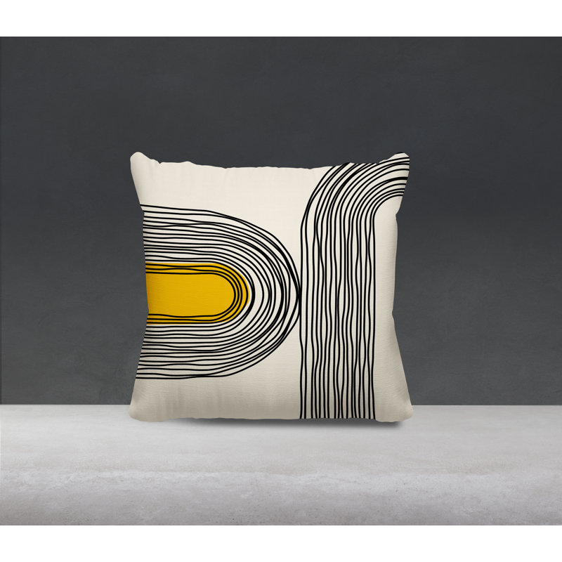 Coussin décoratif réversible intérieur / extérieur Cassie, H 19 po x l 19 po, Jaune / crème / noir