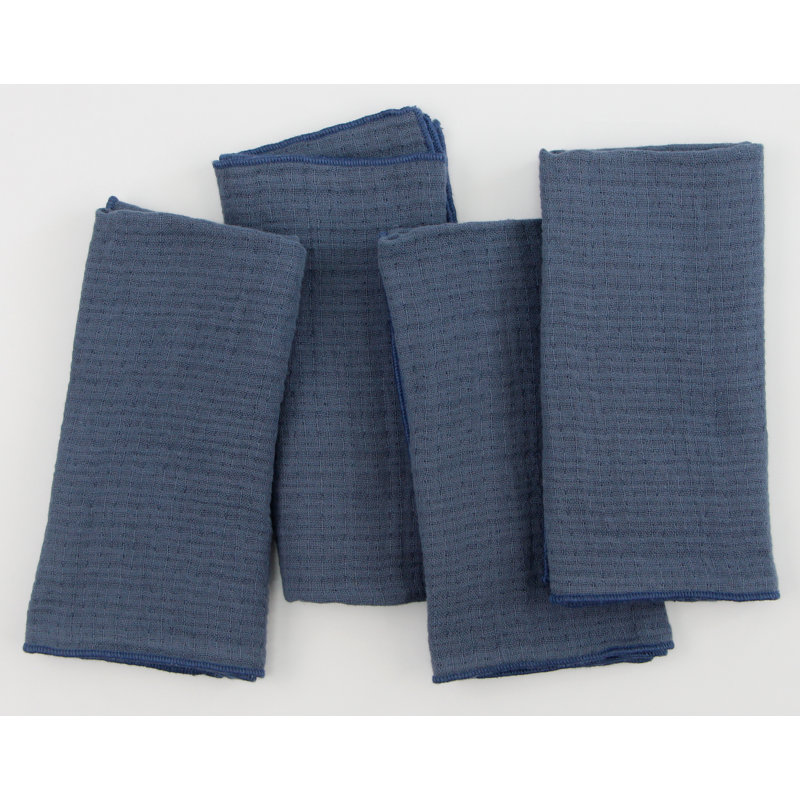 Serviette réversible en mousseline avec ourlet surjeté, Marine