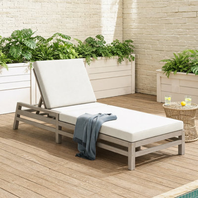 5-Position Adjustable Outdoor Chaise Lounge, Solid Wood Patio Recliner Chair with Thick Cushions, Weather-Resistant for Pool, Balcony & Garden (Gray)