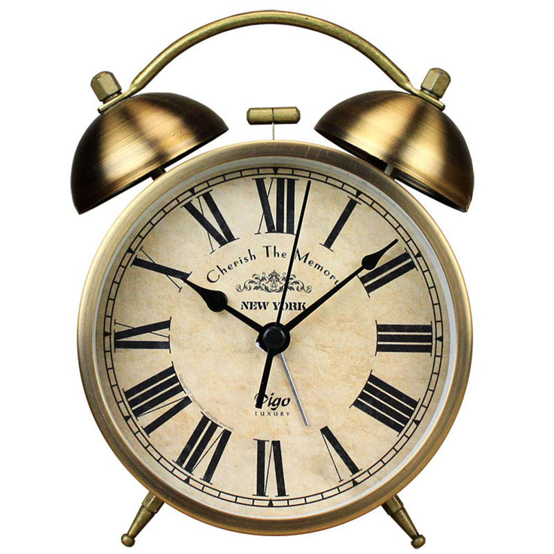 Modern & Contemporary Analogue Metal Quartz Movement / Crystal Tabletop Clock with Alarm in Brass