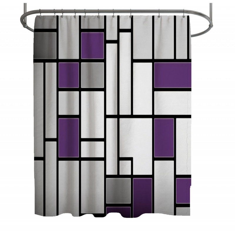 Rideau de douche Mondrian - décor de salle de bain moderne, H 93 po x l 70 po