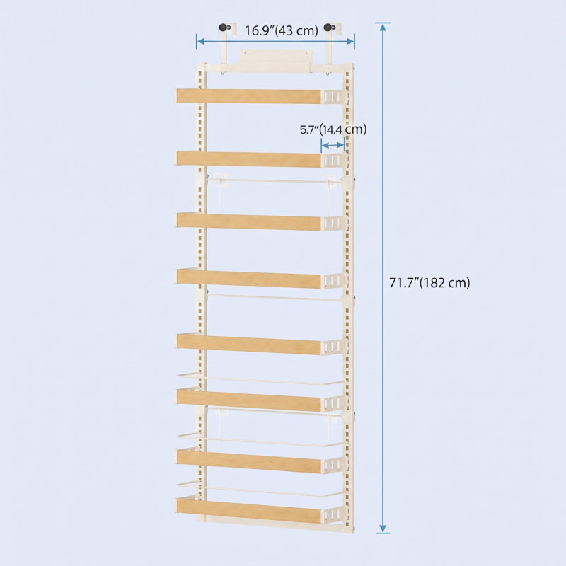 Organisateur de porte de garde-manger, tablette à épices murale réglable à 8 niveaux, 43 x 16 x 182 cm, blanc, White