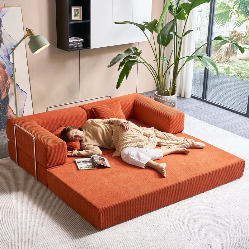 Canapé-lit convertible avec coussins, canapé-lit escamotable 2 en 1, canapé-lit pliable en velours côtelé, canapé amovible et lavable, canapé-lit de yoga pour salon, chambre à coucher