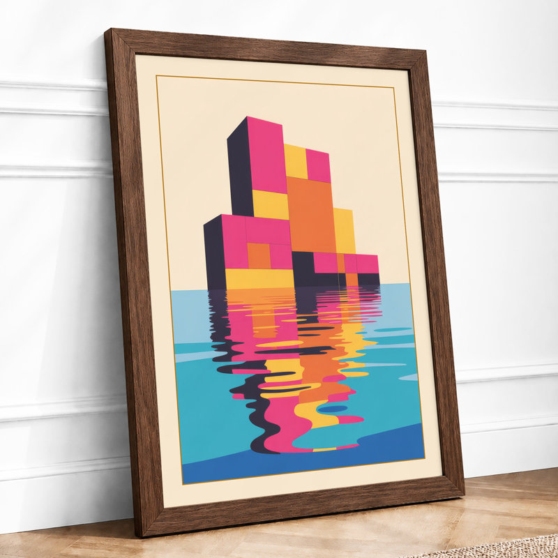 Floating Blocks Reflected Modern - Print, Walnut, A4 - 29.7 x 21.0 cm