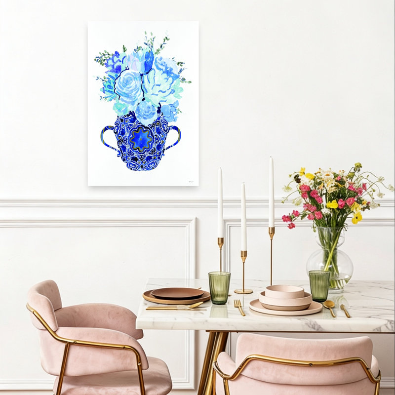 Reproduction d'art mural bleu de Delft abstrait, H 24 po x l 16 po