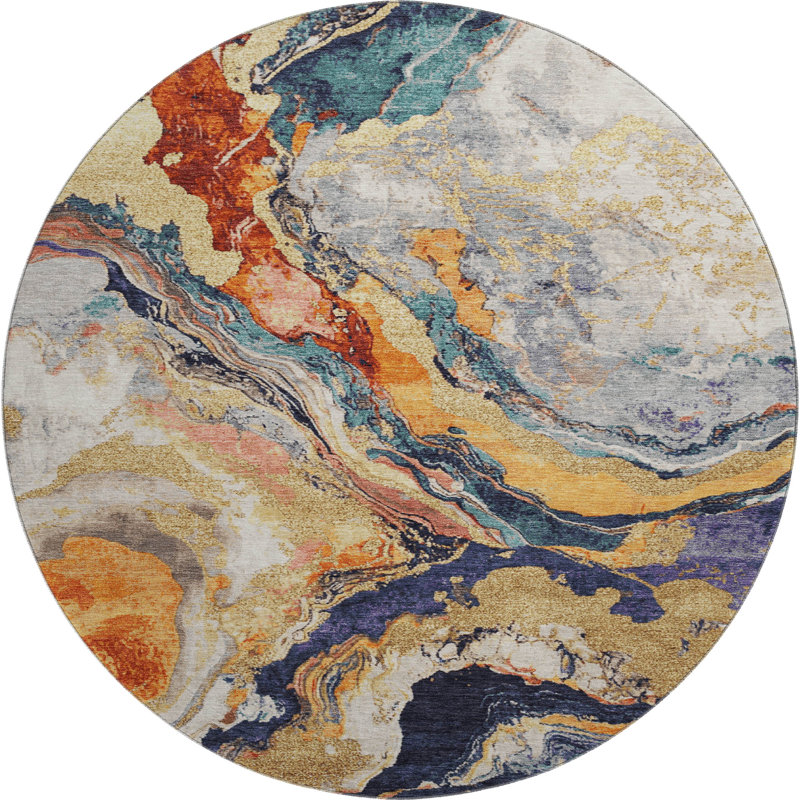 Premium Machine Washable Jakiyra AMF1908 Abstract Rug, Round 8'