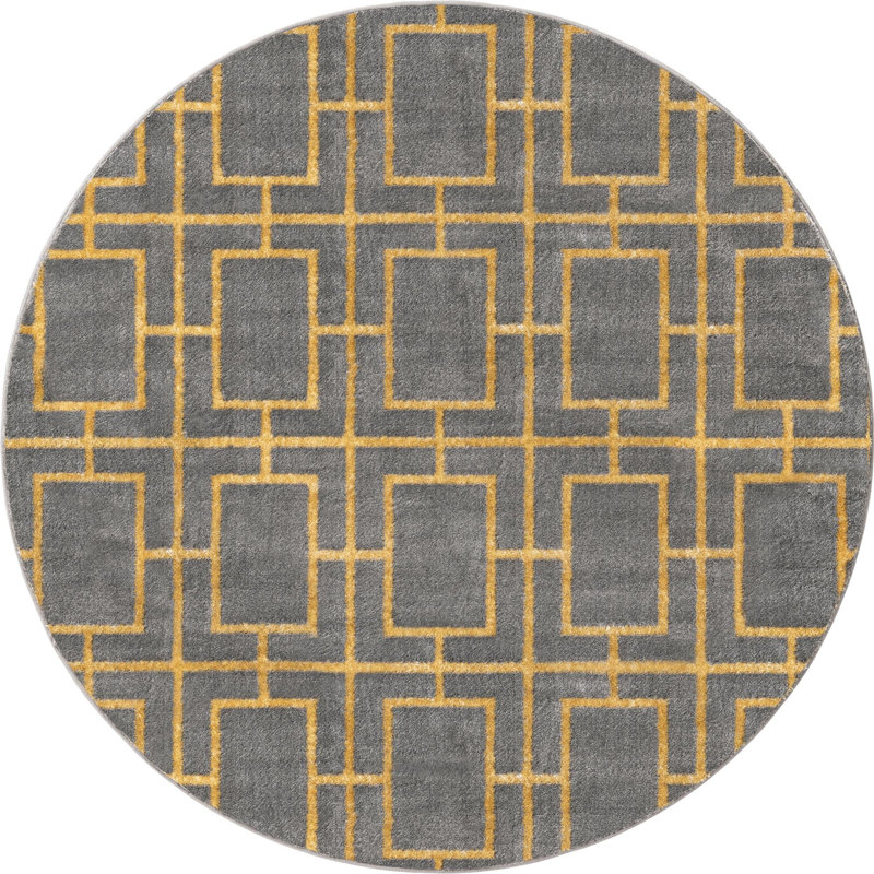 Glam Geometric Gray/Gold Area Rug, Round 5'3"