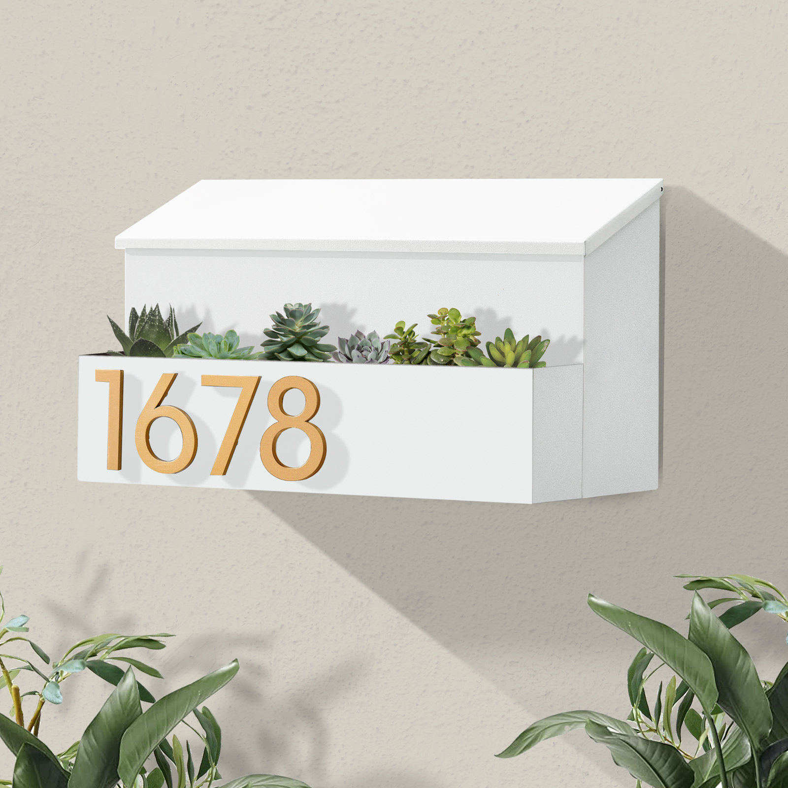 The Garden Wall Mounted Steel Mailbox, Yes, Brass, White