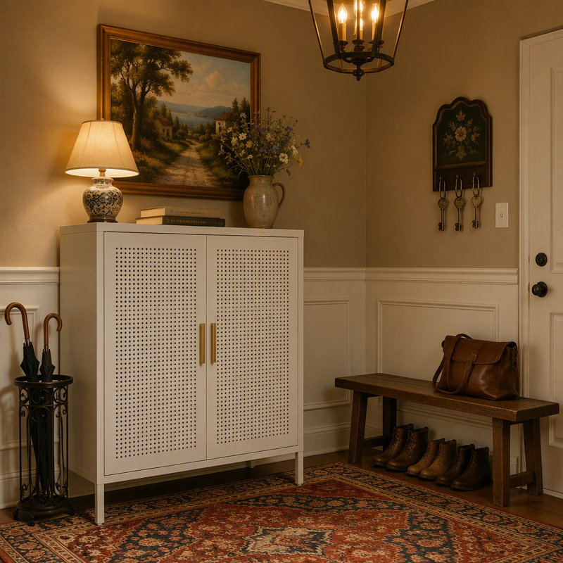 Armoire de rangement en métal avec 2 portes et 2 tablettes réglables, rangement de garage verrouillable en acier
