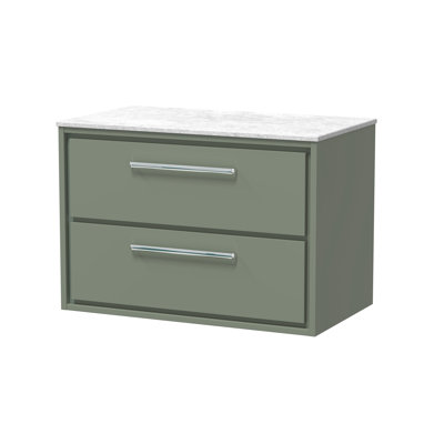 Hudson Reed Lille 800mm Fern Green 2 Drawer Wall Hung Vanity Unit With White Marble Worktop