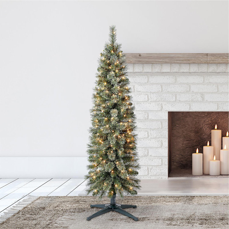 Home Heritage 9 Foot Pre-Lit Artificial Stanley Pencil Christmas Tree With Stand, 5', Multi