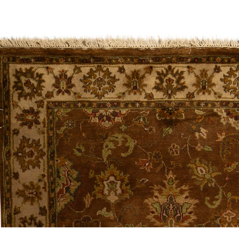 Hand Knotted Wool Area Rug in Brown And Ivory