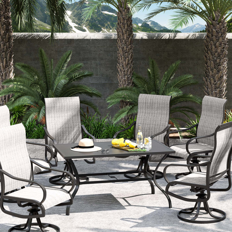 YZ Outdoor 6 Piece Swivel Chair with 1 Metal Table, White
