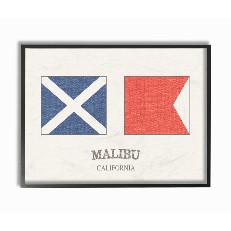 « malibu nautique flags », impression, Giclée encadrée noir minuit, H 16 po x l 20 po