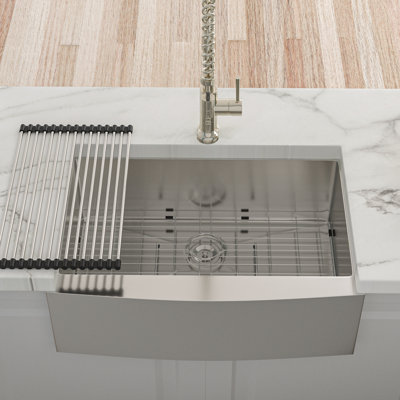 27 Inch Style Basin Sink, Stainless Steel 16G T304, 10 Deep, R10 Corner, Condensation Coating, 27"X21"X10 Apron Front, 16 Gauge 10" Deep Basin, Noise Reduction Feature,
