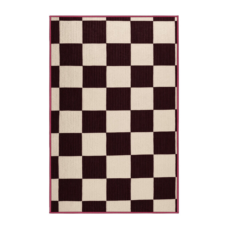 Machine Washable Checkered Red Area Rug, Rectangle 4' x 6'
