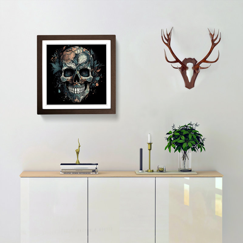 Skull - Single Picture Frame Print on Wood, Walnut