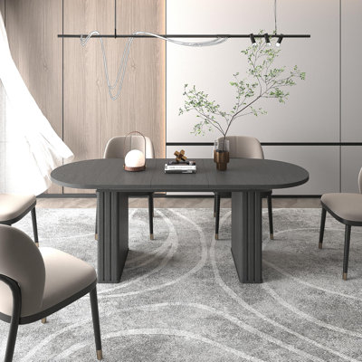 Table de salle à manger extensible pour 4 à 8 personnes, table de cuisine ovale avec base en bois pour salon familial (noir)