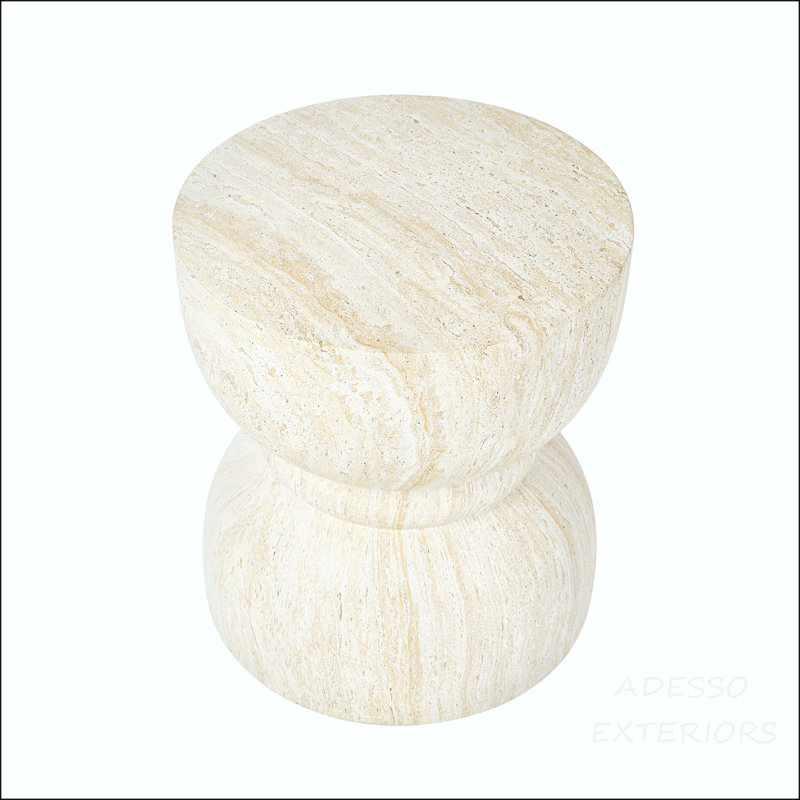 Waisted MGO Side Table with Travertine Finish, Light Beige