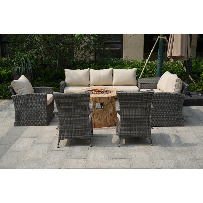 8 - Person Patio Conversation Set with Cushions, Beige/Light Gray, Gray