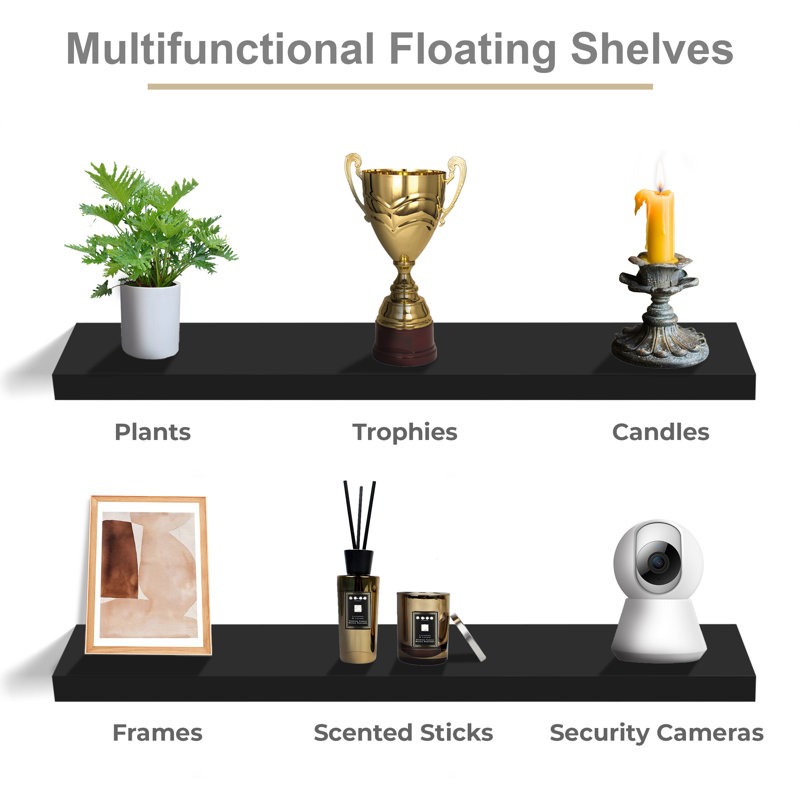 35" Long Floating Shelves with Invisible Mounting Set of 2, Black