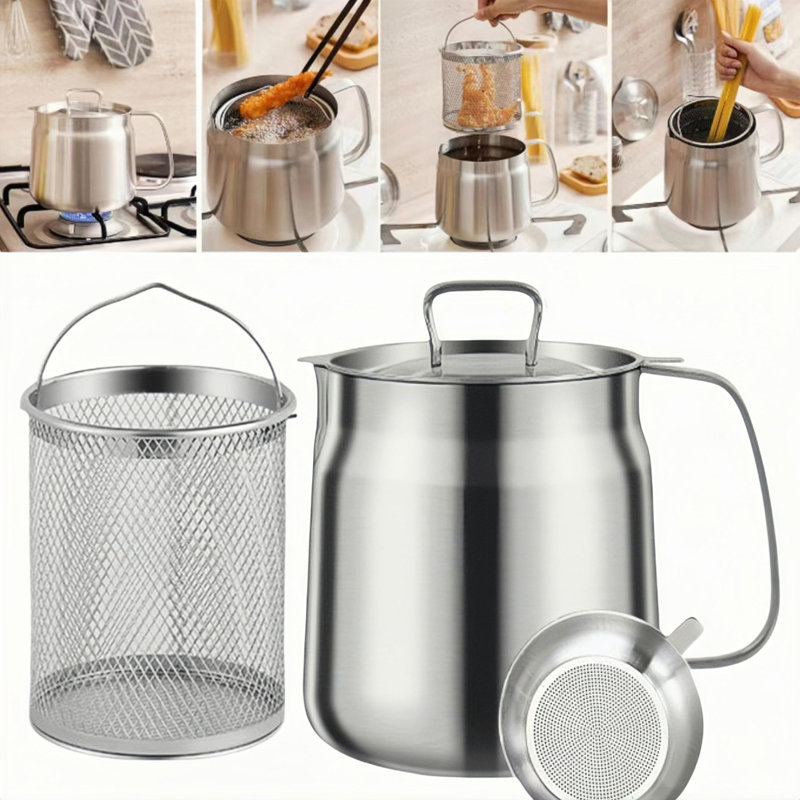 68oz Stainless Steel Oil Filter Pot with Frying Basket