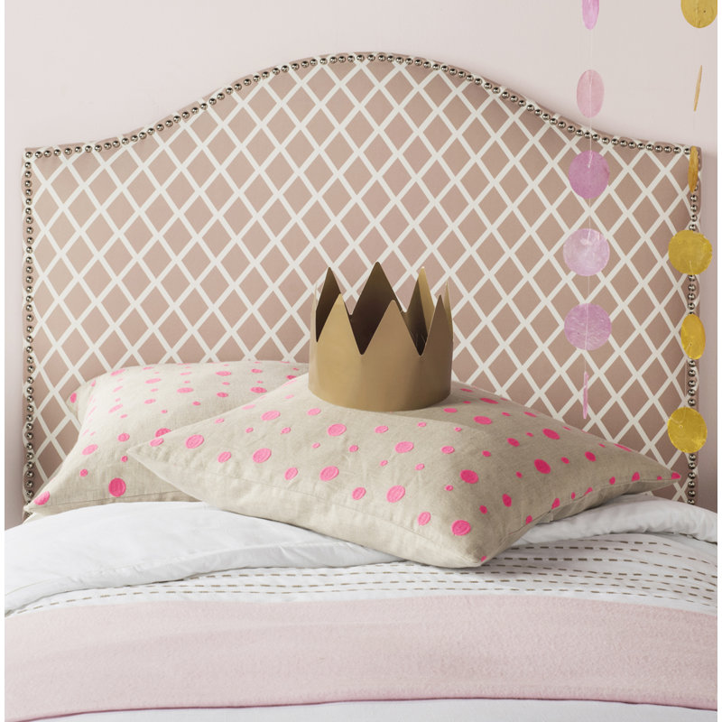 Broadmeade Upholstered Headboard, Peach Pink and White, King