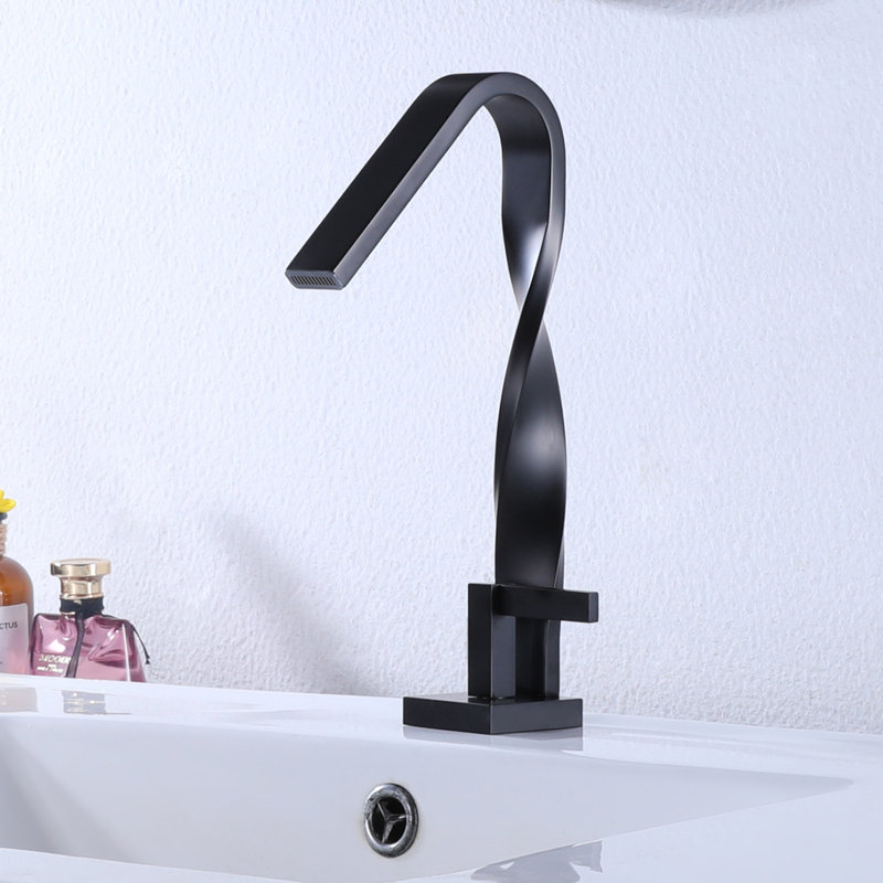 Matte Black-Drip free-CUPC-certified-Sculptural Twisted Single-Hole Single-Handle Bathroom Faucet
