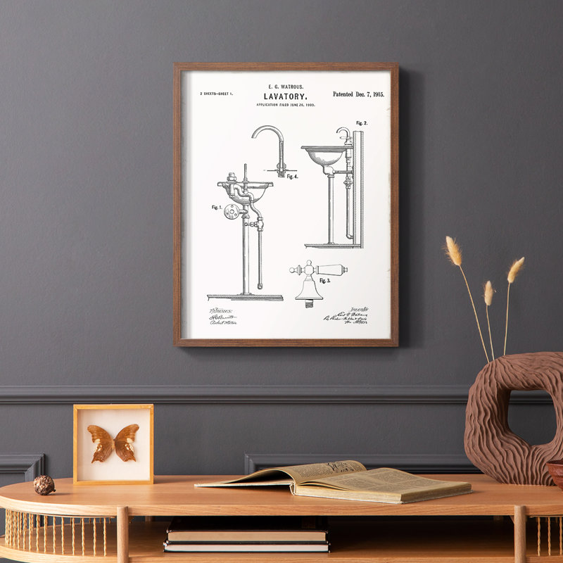 Lavabo rétro II, reproduction encadrée - bois massif, Brun, H 28 po x l 22 po