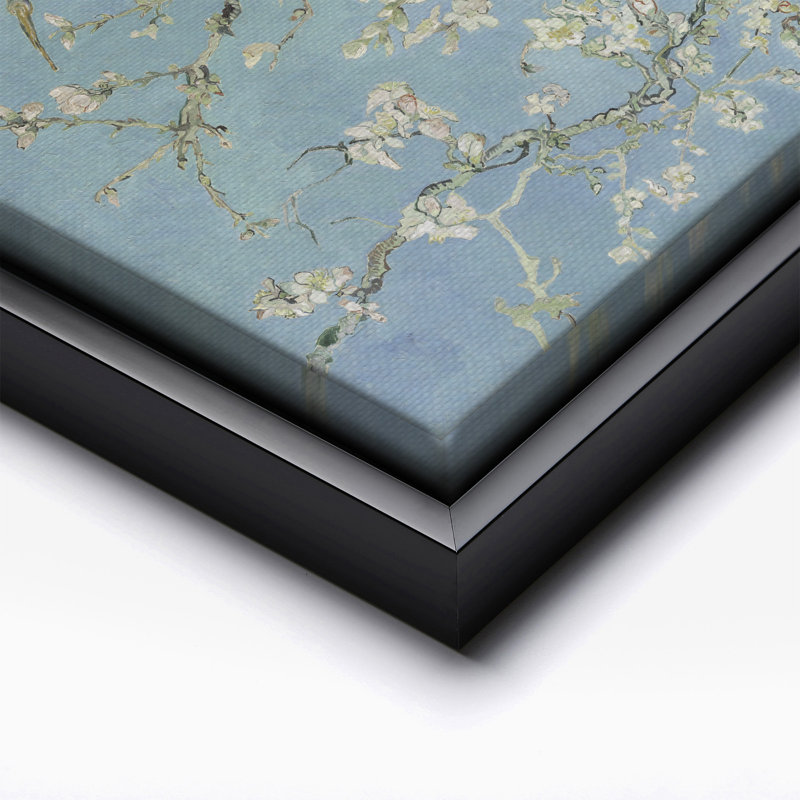 Van Gogh - Affiche de fleurs d'amandier, Cadre noir, Canevas, H 12 po x l 16 po