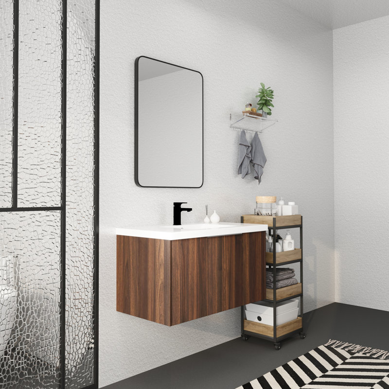 Contemporary 36 Inch Bathroom Vanity With Sink, Soft Close Door, 2 Doors, Walnut, Copious Storage Inch, Modern Design Meeting Practical Needs, Abundant For Daily Chores