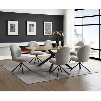 Lawton Natural & Black, Gray Boucle Finish 7Pcs Dining Room Set