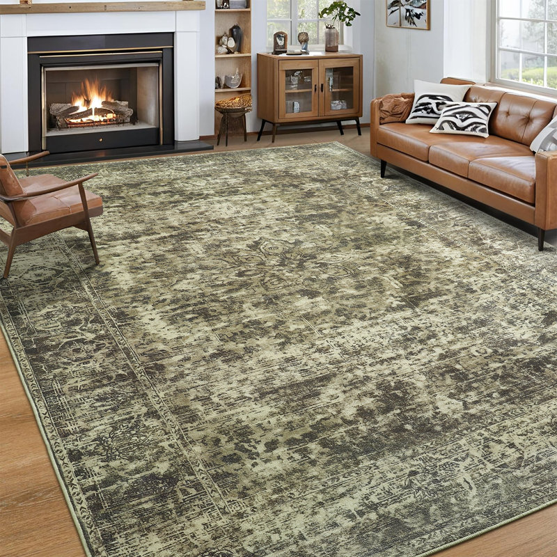 Tapis à motif floral lavable Wymond, Rectangle 4pi x 6 pi