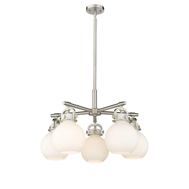 Lustre suspendu 5 lumières Ziyi, Blanc mat, Nickel satiné