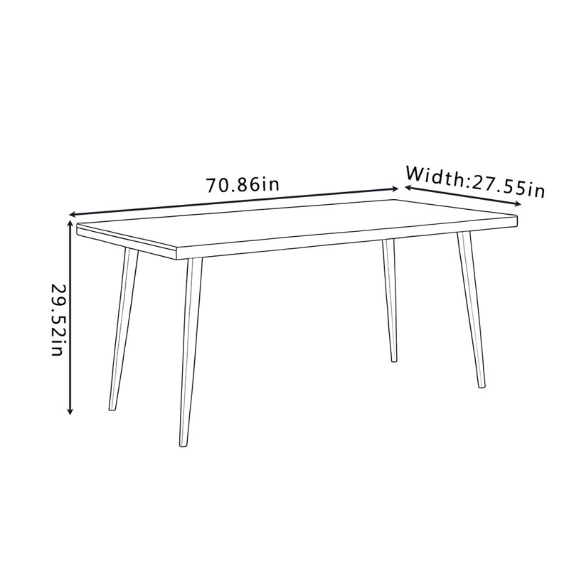 Table de salle à manger en bois massif de luxe clair, H 29,52 po x L 70,86 po x l 27,55 po