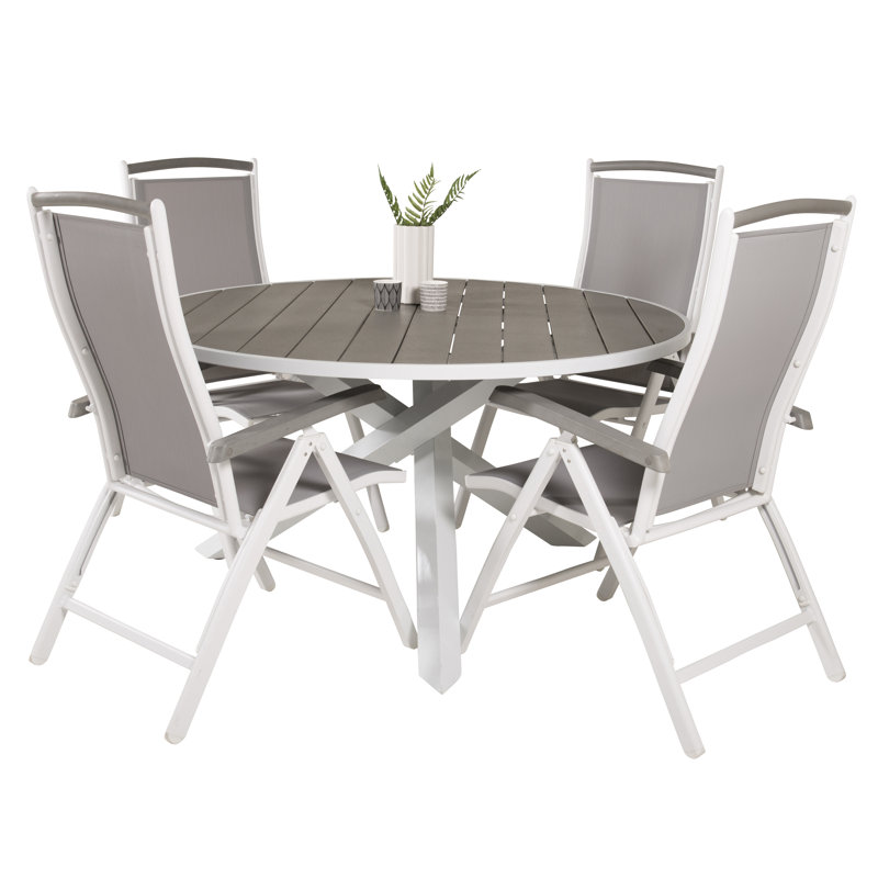 Akia 4 - Person Patio Dining Set Round Table, Grey