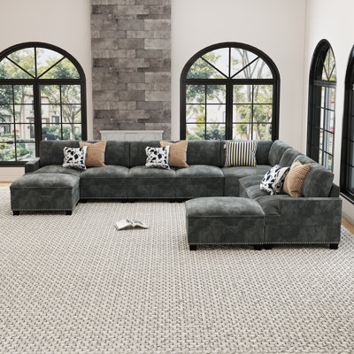 10-Piece Modern Spacious Corduroy Corner Sectional Sofa, Cloud Couch With Chaise & Nailhead Trim