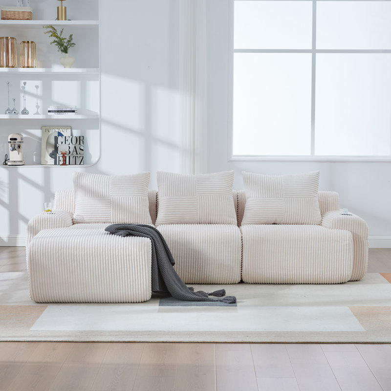 3 Seater Corduroy Sofa, Beige