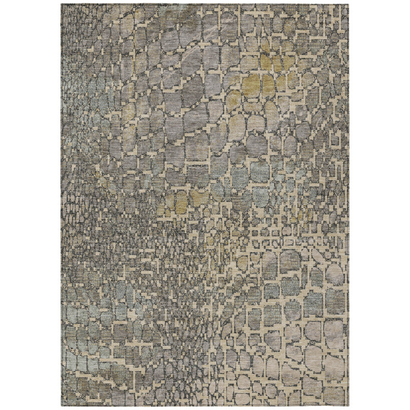 Tapis intérieur lavable abstrait gris ivoire 5 pi x 8 pi