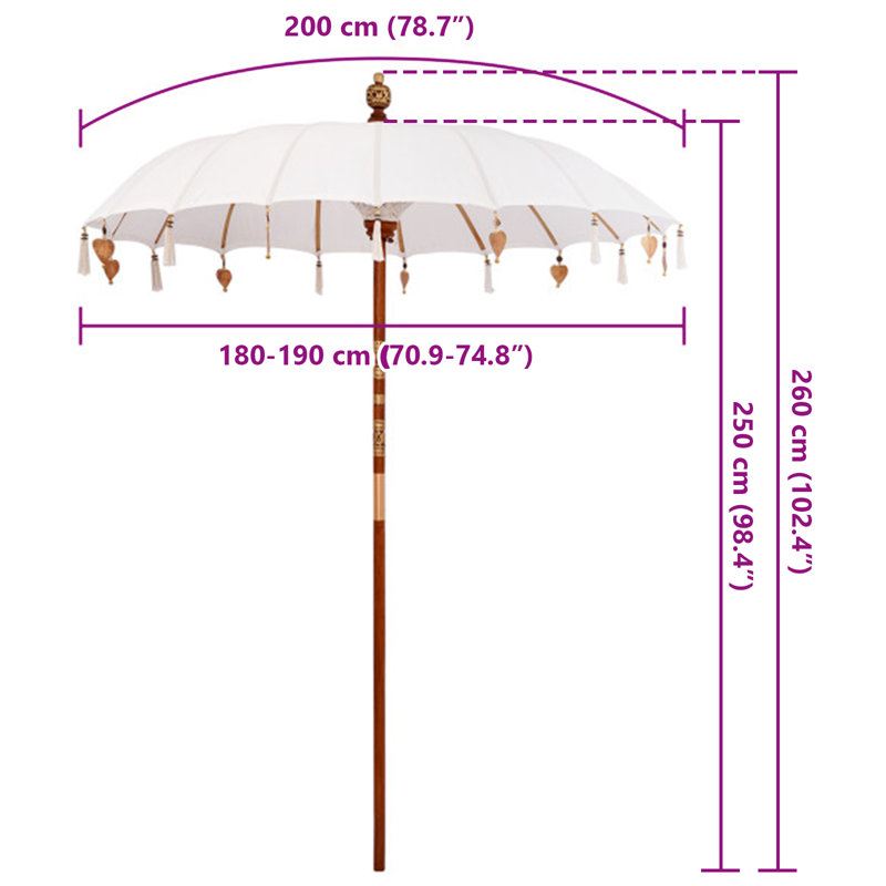 Beach Parasol, White, 260cm H x 185cm W x 185cm D
